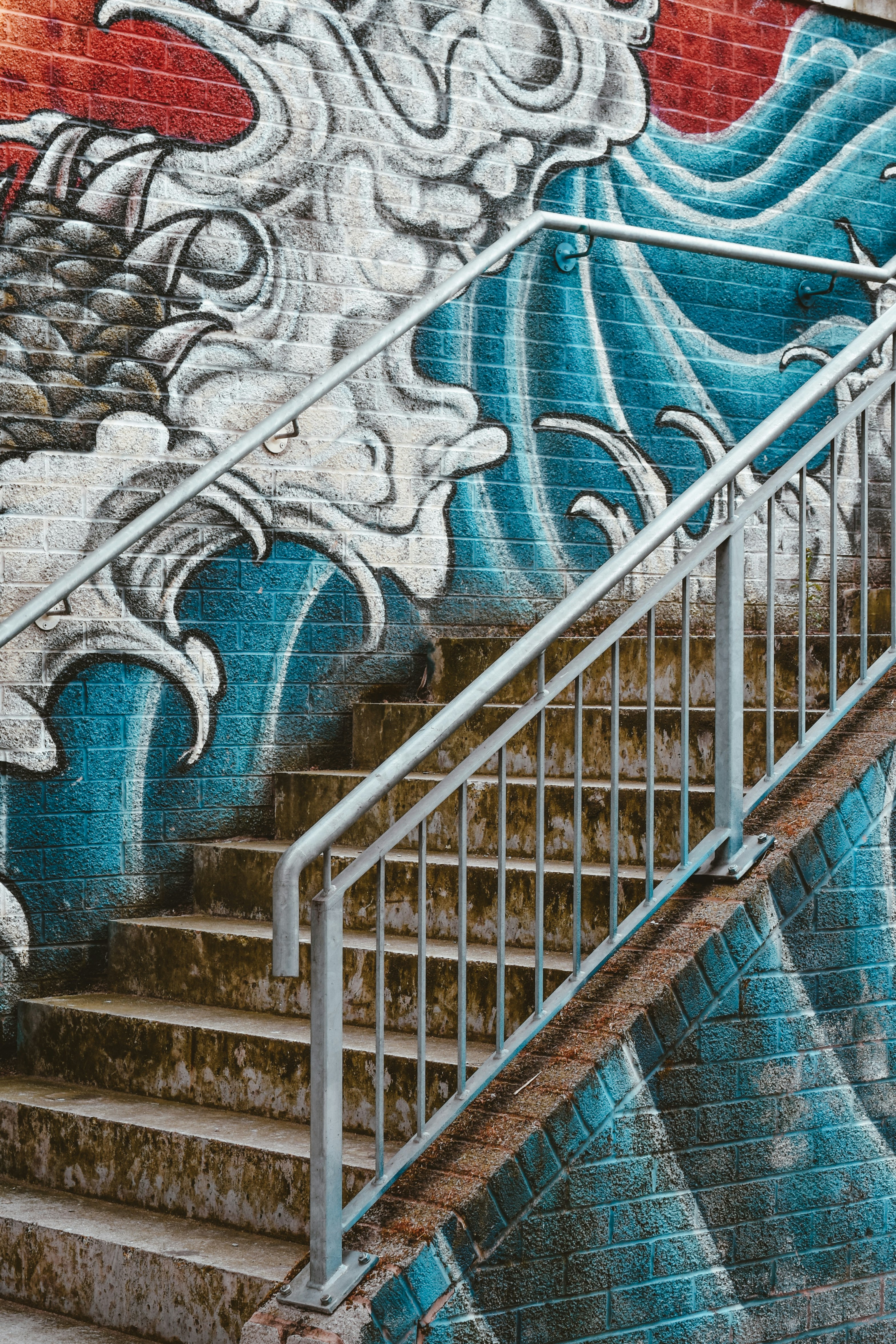 blue and white metal fence